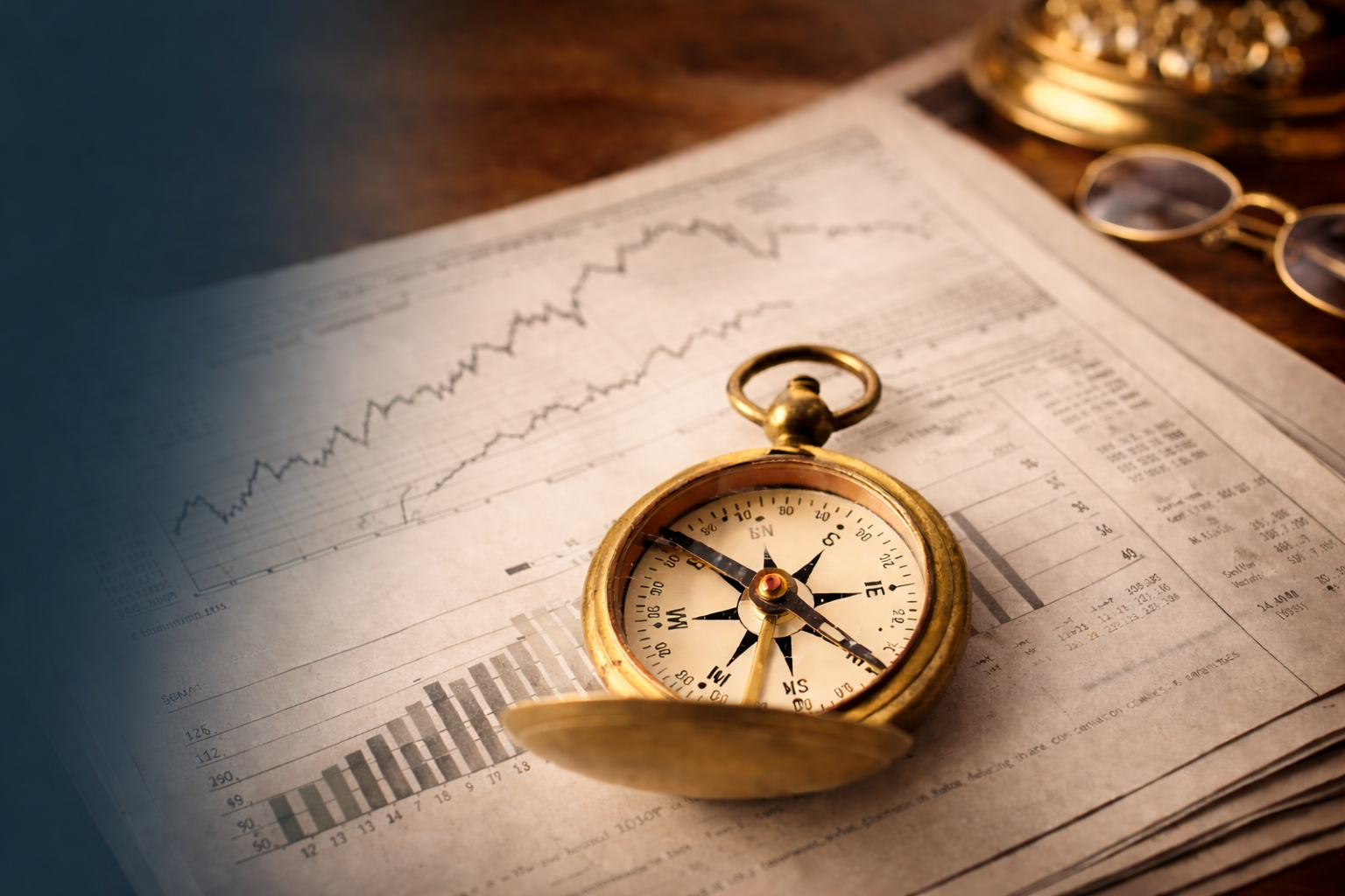 Antique compass on financial papers (1)